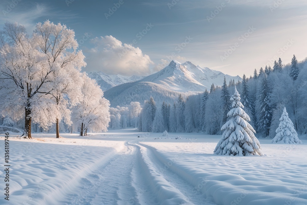 Obraz premium Serene Winter Wonderland Scenic White Snow Landscape