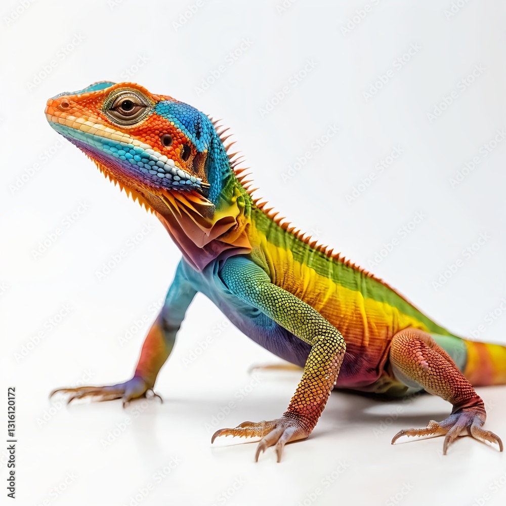 Fototapeta premium Vibrant Rainbow Lizard on White Background