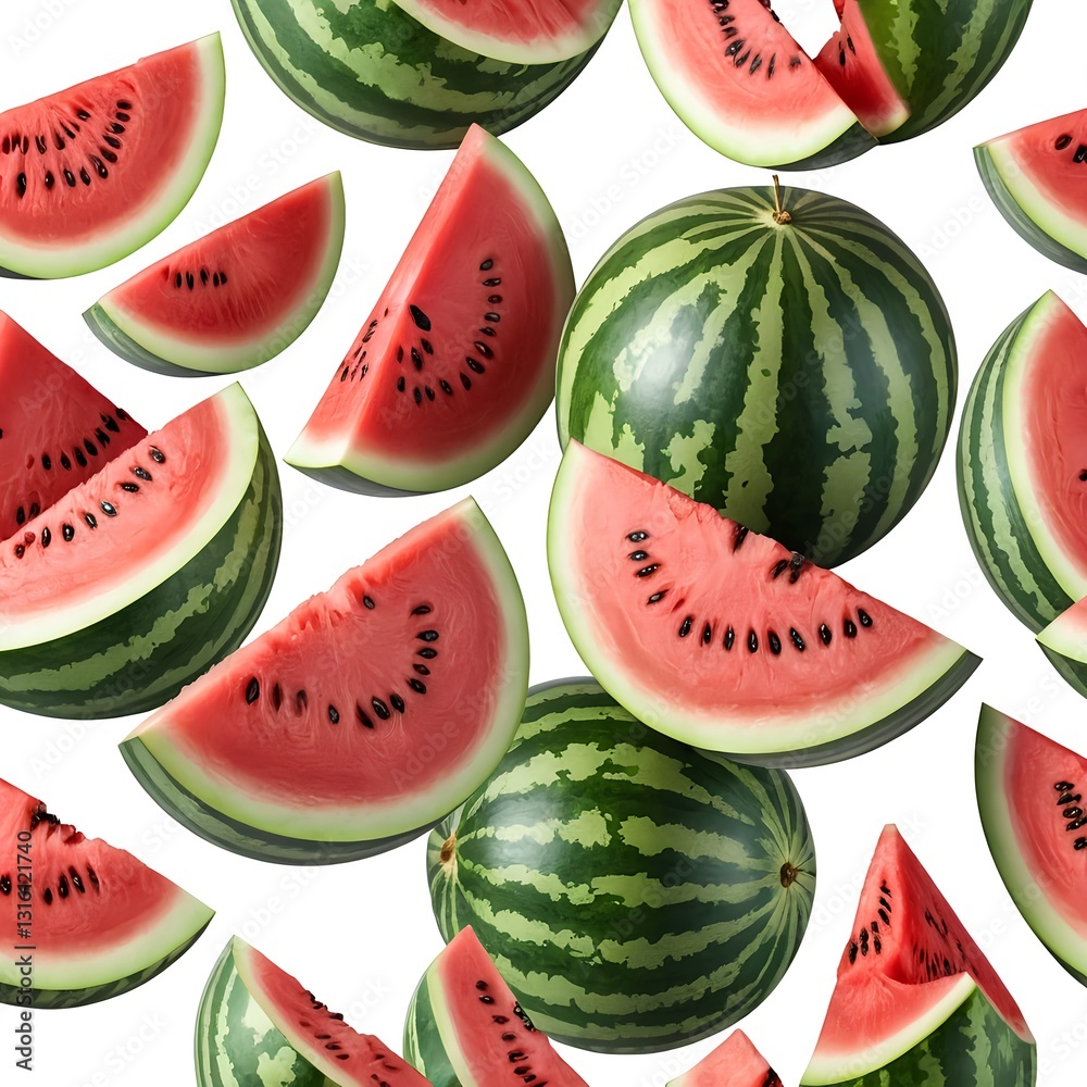 Juicy Watermelon Slices Falling on White Background Juicy Watermelon Slices Falling on White Background
