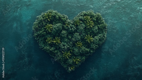 Tropical Island in the Shape of a Love Heart. Aerial View, Travel Concept , 8k  Resolution