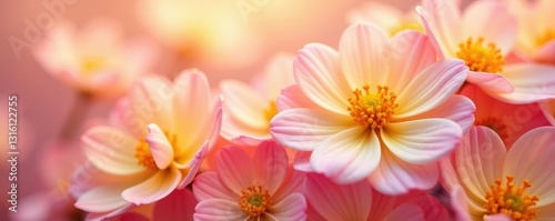 Soft petals of flowers in pastel pink and yellow hues, yellow, pink, floral