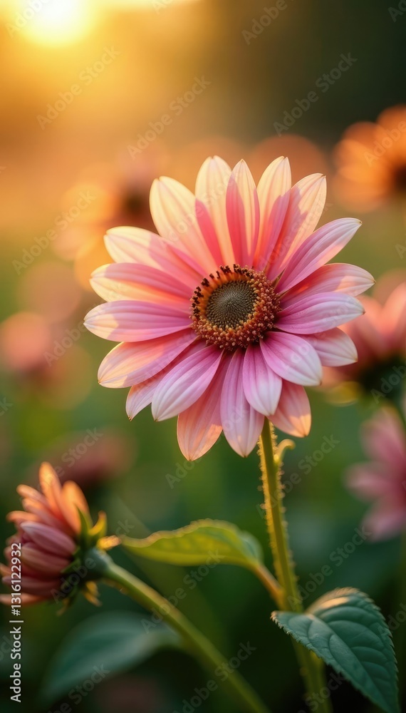 Obraz premium Soft petals of white and pink sunflowers in warm evening light, white sunflowers, blooms, wildflowers