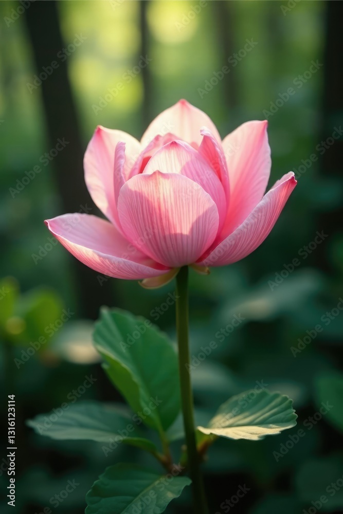 Soft petals unfurl in hues of blush pink amidst forest foliage, botanical, flora Soft petals unfurl in hues of blush pink amidst forest foliage, botanical, flora