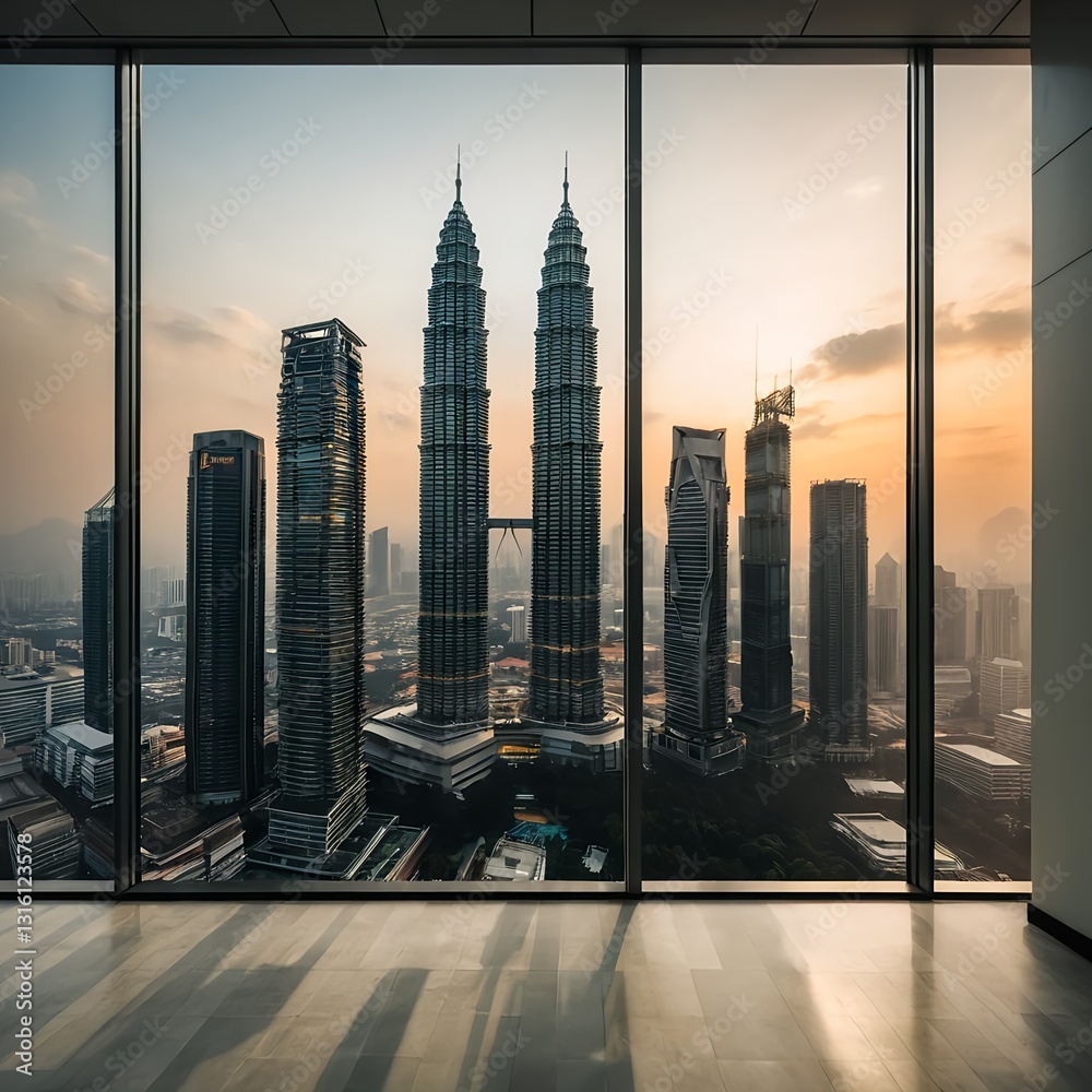 Obraz premium Kuala Lumpur Skyline at Sunset from Modern Office