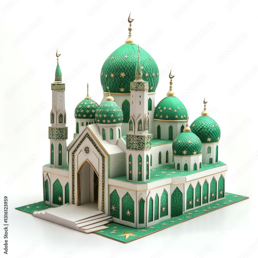 Fototapeta premium Green mosque model on white background.