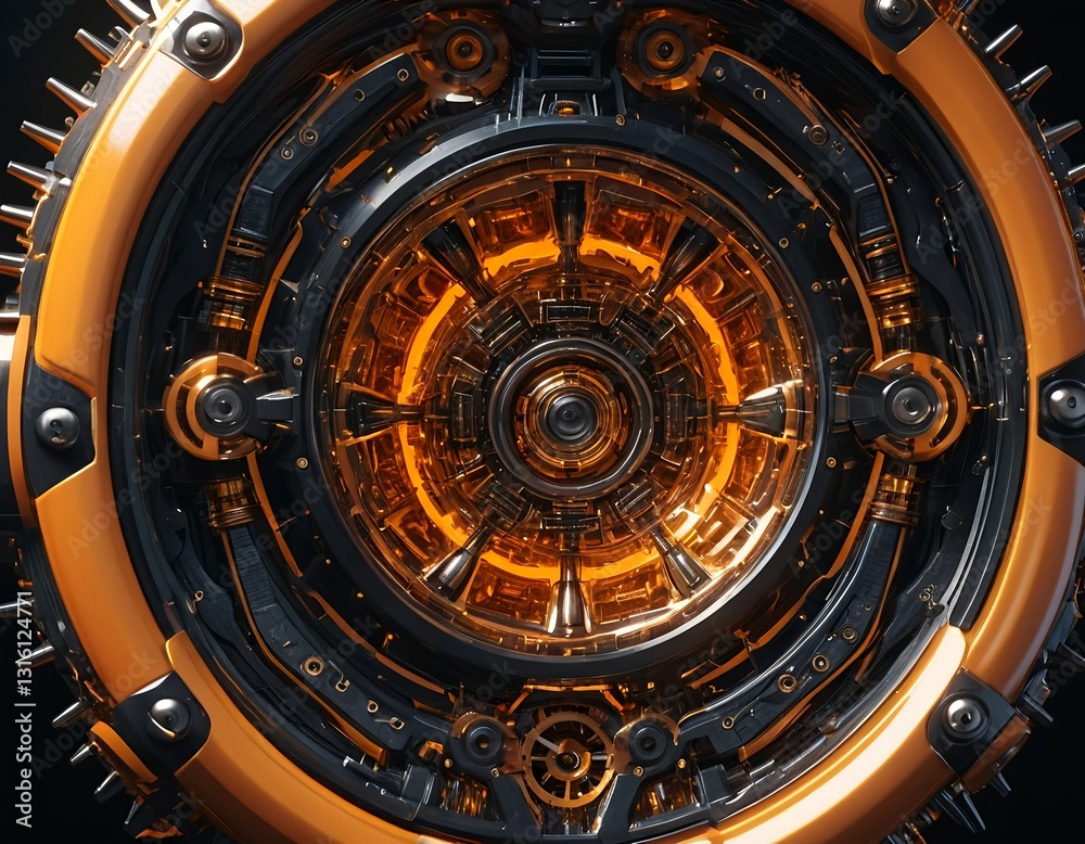 Fototapeta premium Abstract Futuristic Orange and Black Mechanical Device