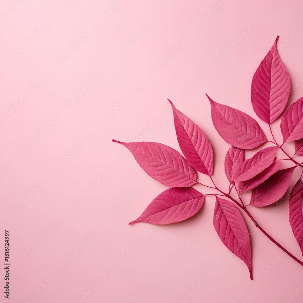 Fototapeta premium Pink Leaves on Pink Background
