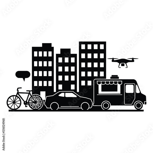 Gig Economy Icons Silhouette, Vector, Icon, Logo, White Background.