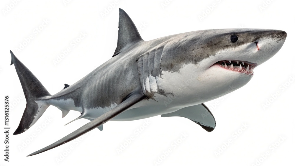 Naklejka premium white shark in full view on white studio background
