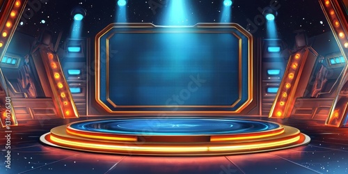 Futuristic Stage, Lights, Podium, Platform, Presentation, Display, Technology, Sci-Fi, Screen, Showcase
