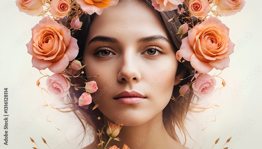 Obraz premium Woman with Rose Crown