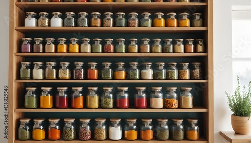 Wallpaper Mural Organized Spice Jars on Wooden Shelf Torontodigital.ca