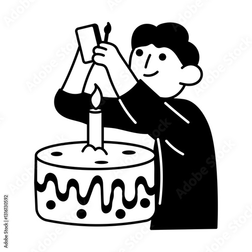 A hand drawn illustration of a person decorating birthday cake
