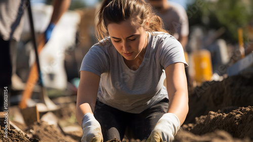 Passionate Volunteer Helping in a Humanitarian Aid Effort photo