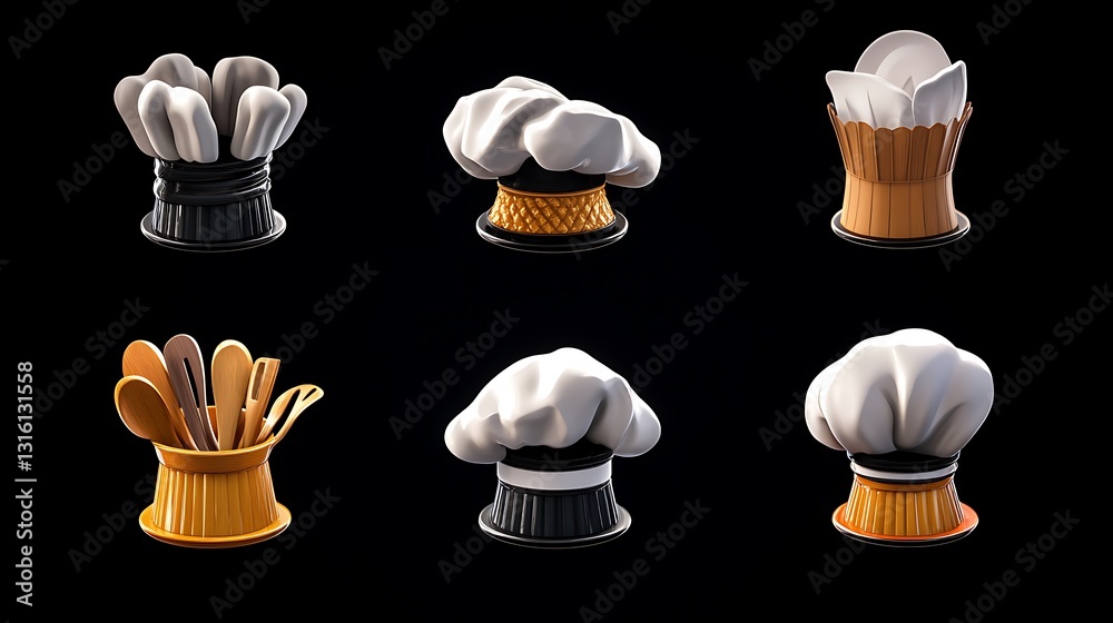 3D Render: Chef Hats and Utensil Holders � A Collection of Culinary Icons AI Generated 3D Render: Chef Hats and Utensil Holders � A Collection of Culinary Icons AI Generated