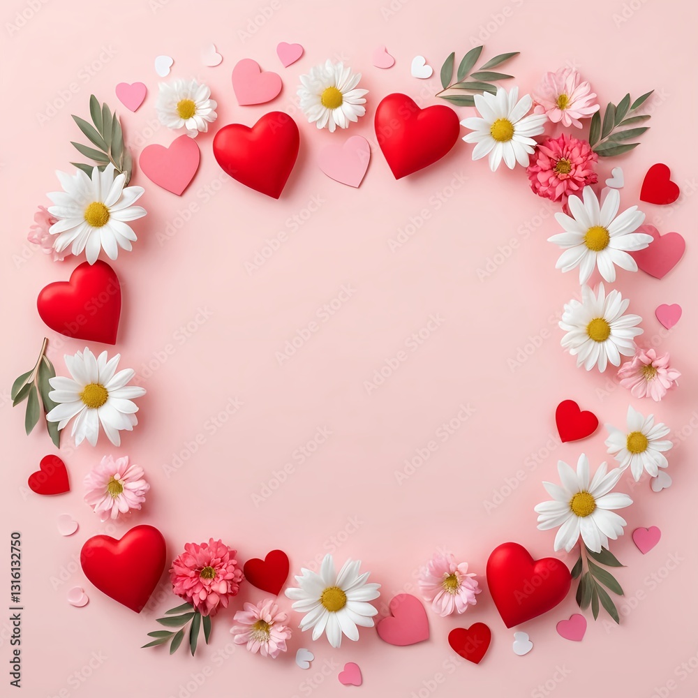Fototapeta premium Romantic Valentine's Day Floral Frame with Hearts