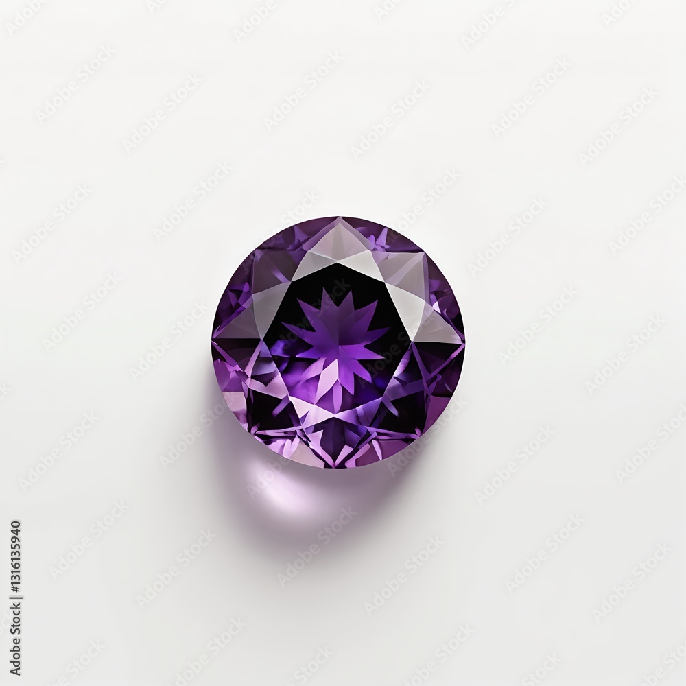 Fototapeta premium Amethyst Gemstone, Round Cut, Brilliant Purple, Isolated on White