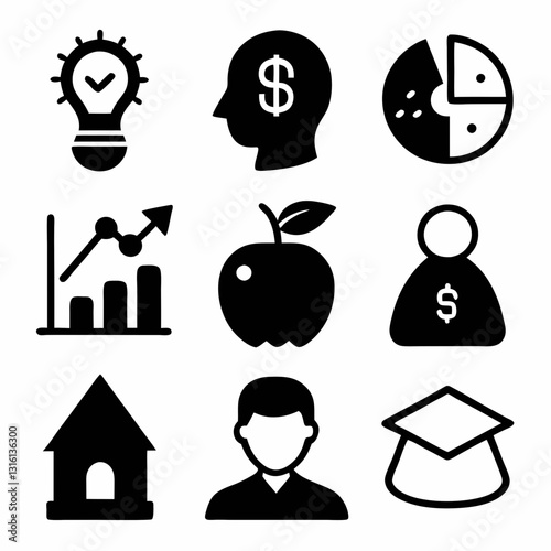 Set of 9 icon investment, silhouette collection Vector art illustration. business icons set