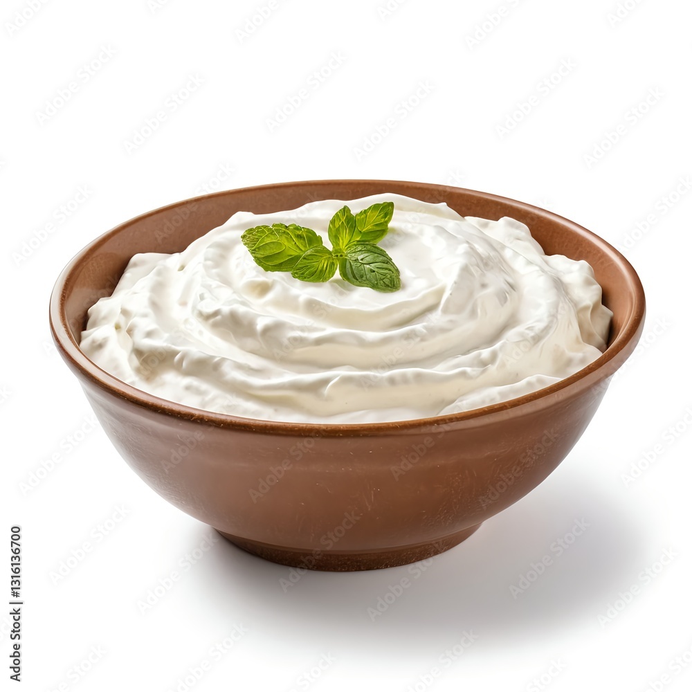 Bowl of Creamy Yogurt with Fresh Mint Bowl of Creamy Yogurt with Fresh Mint
