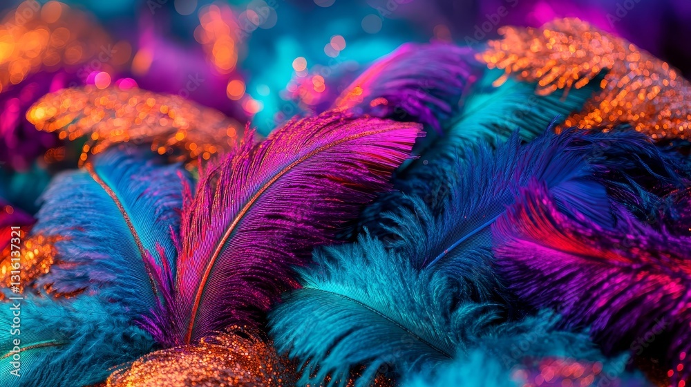 Obraz premium Stylish illustration featuring Mardi Gras Carnival with ornamental feathers and a text space