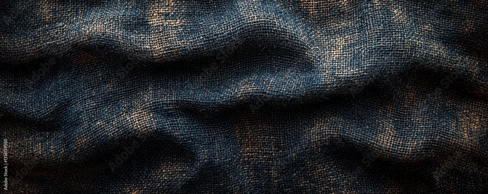 Naklejka premium A close-up view of a richly textured blue and brown cloth featuring an intricate geometric pattern, showcasing the interplay of colors and the fabric's soft, woven texture.