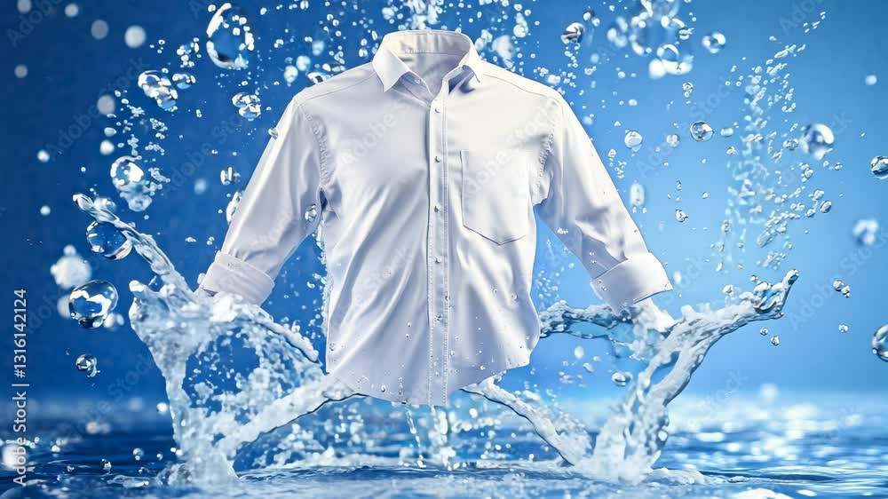 White shirt being washed in water with bubbles and foam