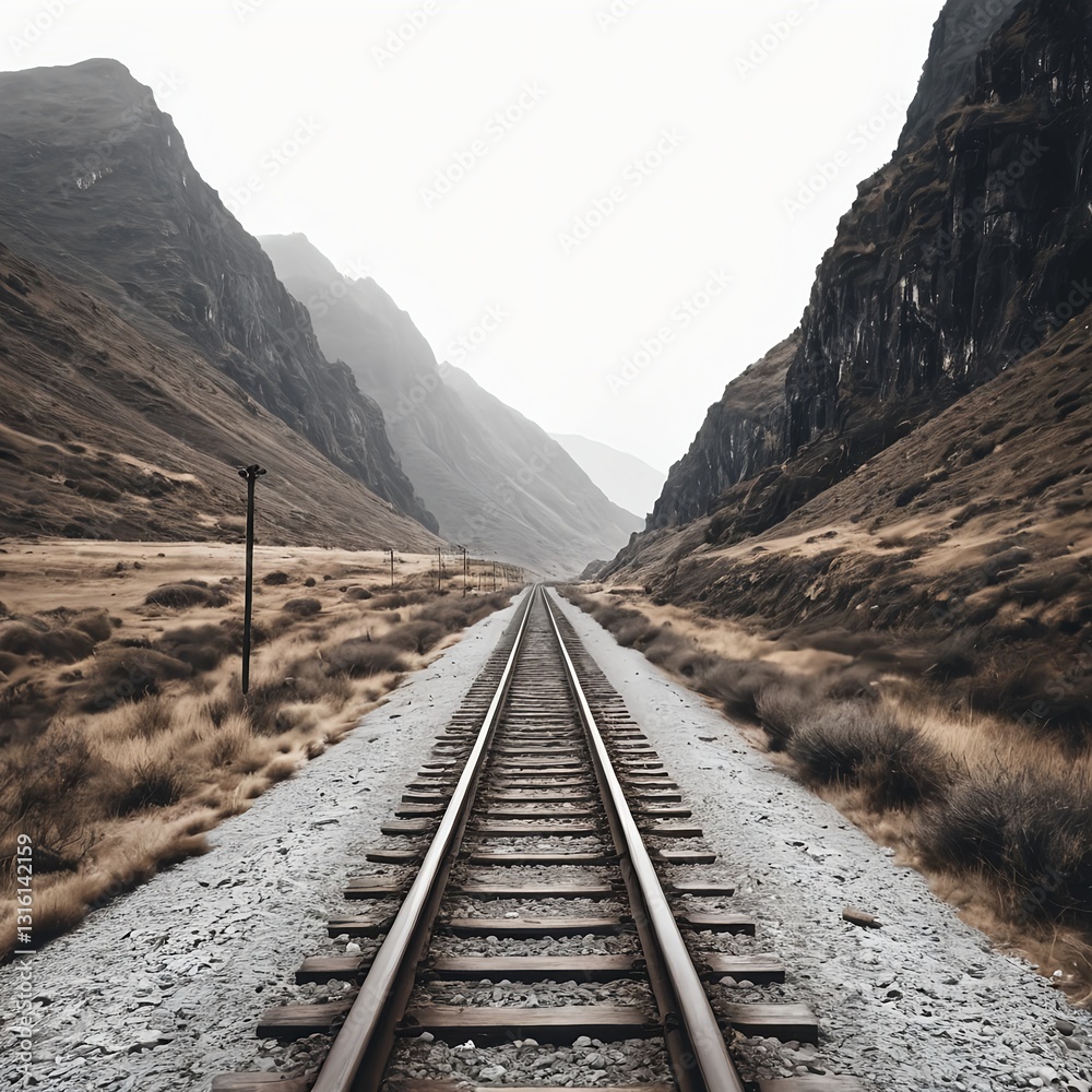 Fototapeta premium Railroad Tracks Through Mountain Valley