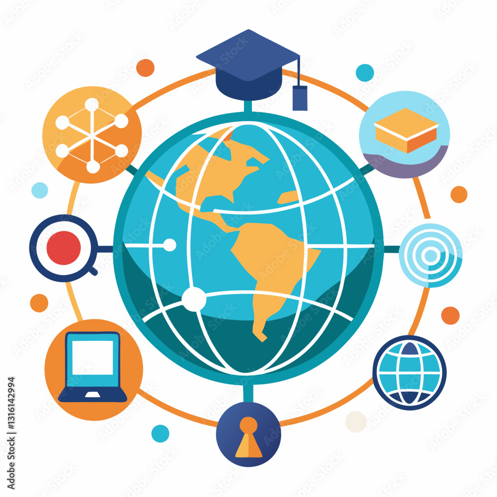 globe with interconnected academic icons globe with interconnected academic icons