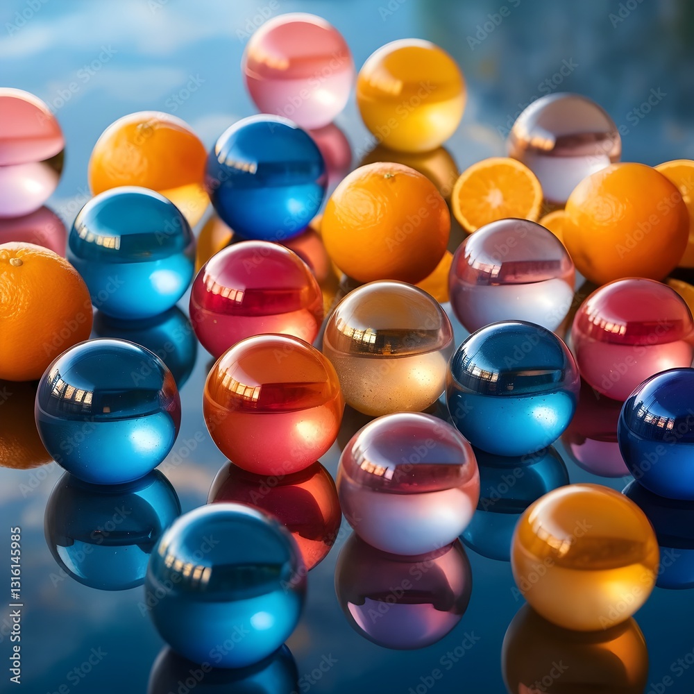 Naklejka premium Colorful Glass Spheres with Oranges