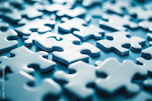 Close-up puzzle pieces on blue surface photo