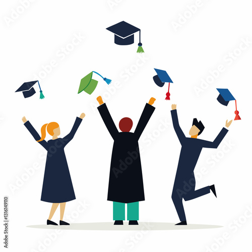 row of graduates tossing caps into the air 