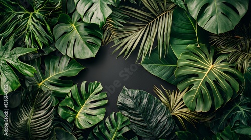 Dark Green Tropical Leaves with Gold Accents Flat Lay