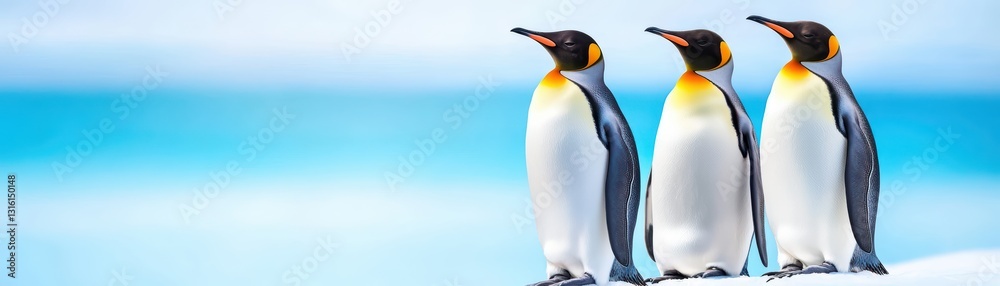 Fototapeta premium Penguins Struggling in Shrinking Icy Habitat Amidst Starvation Threats Due to Climate Change