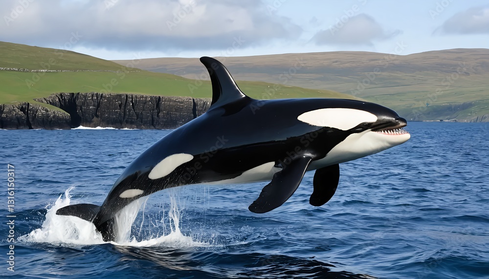 Naklejka premium Orca Whale Leaping from Ocean