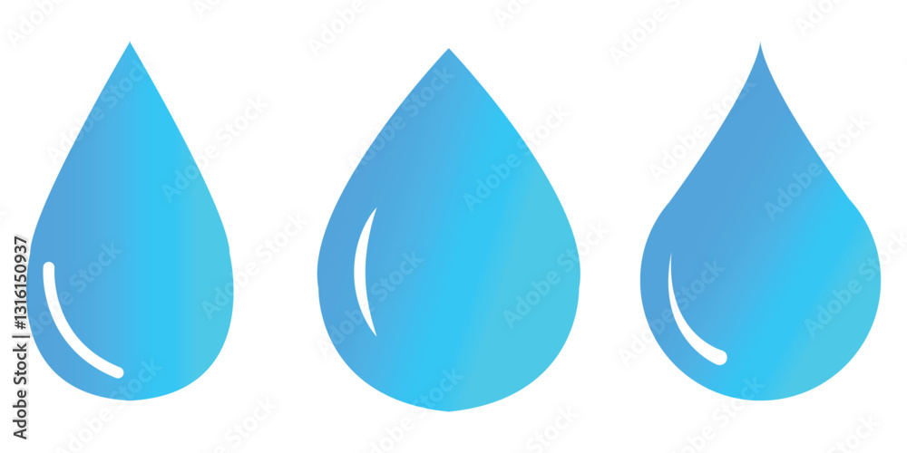 Blue gradient water drop icon vector set, blue gradient water drop, tear drop, rain drop icons vector set isolated on white background. Blue gradient water drop icon vector set, blue gradient water drop, tear drop, rain drop icons vector set isolated on white background.