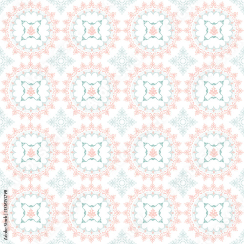 Beautiful background of seamless floral pattern. Light blue and white pattern. Tribal vector pattern, boho style, embroidery on fabric. Wallpaper, tiles, pottery, and textiles.