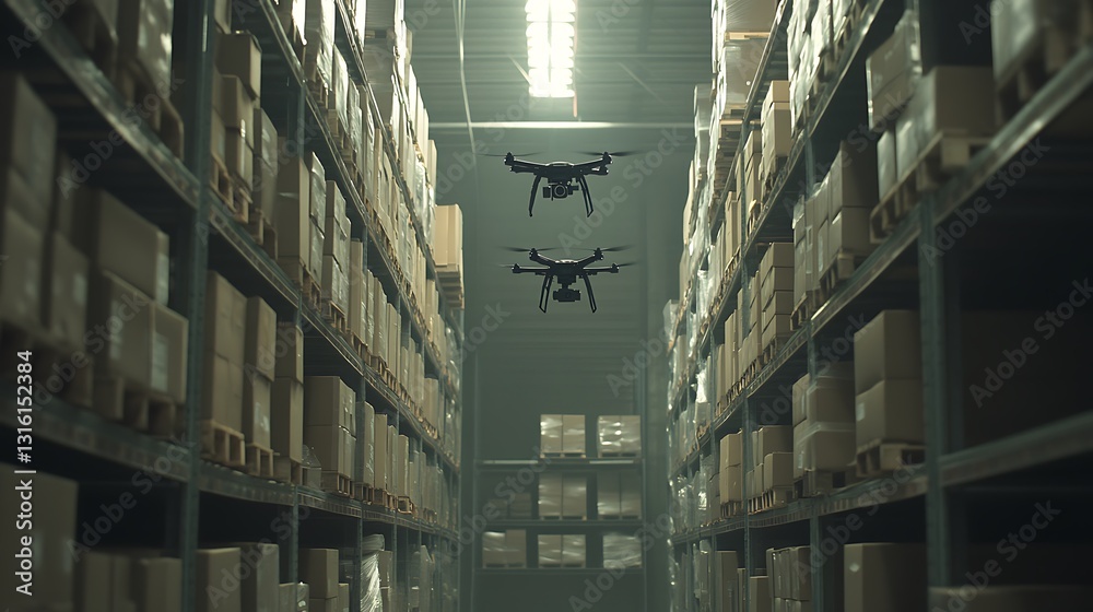 Obraz premium Warehouse automation with aerial drone pictures