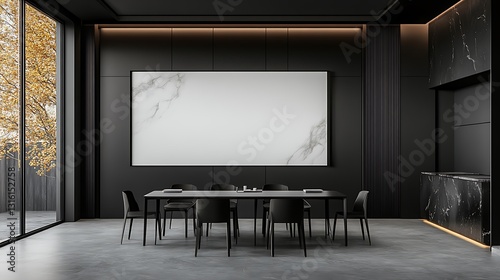 Modern Dark Conference Room Interior with Large Blank Canvas Mockup AI Generated