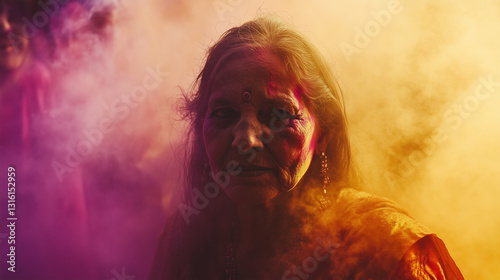 Holi Celebration: Woman Covered in Vibrant Colors