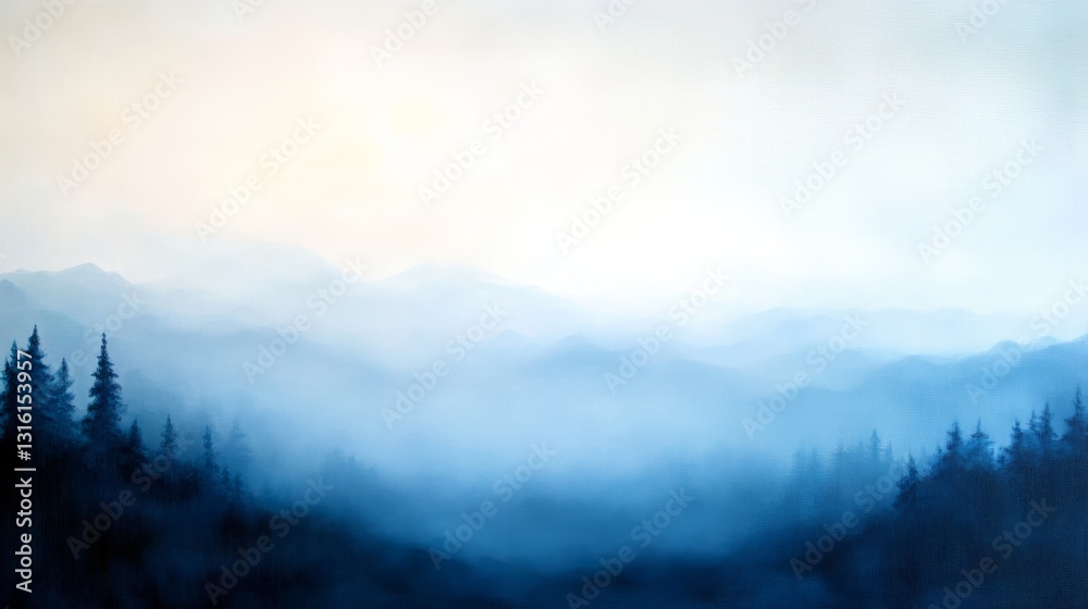 Obraz premium Misty mountain range landscape, tranquil sunrise