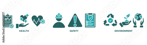 Icon set of hse web vector illustration concept with icons of health, safety, environment