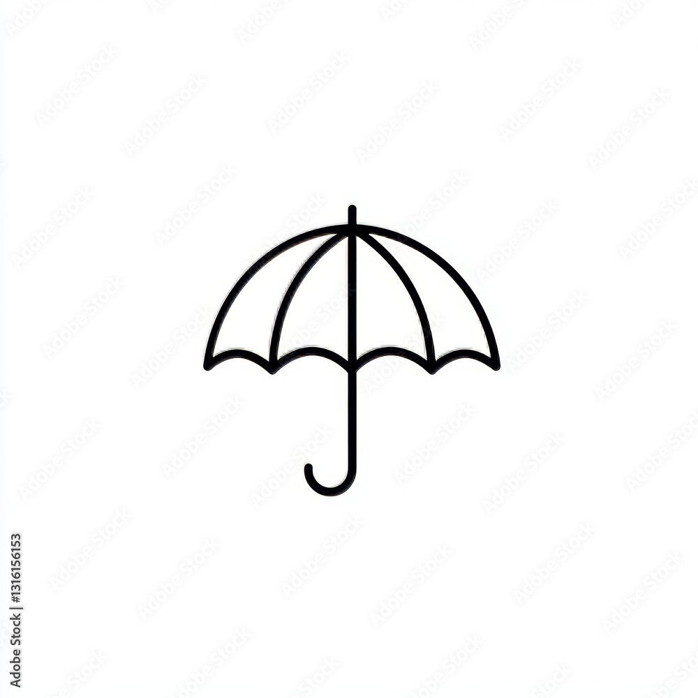 Minimal line drawing of an open umbrella with a rainproof silhouette set against a white background Minimal line drawing of an open umbrella with a rainproof silhouette set against a white background