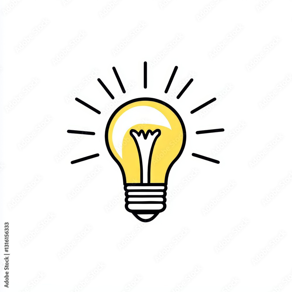 Illustration of a light bulb depicted in black lines with radiating patterns Illustration of a light bulb depicted in black lines with radiating patterns