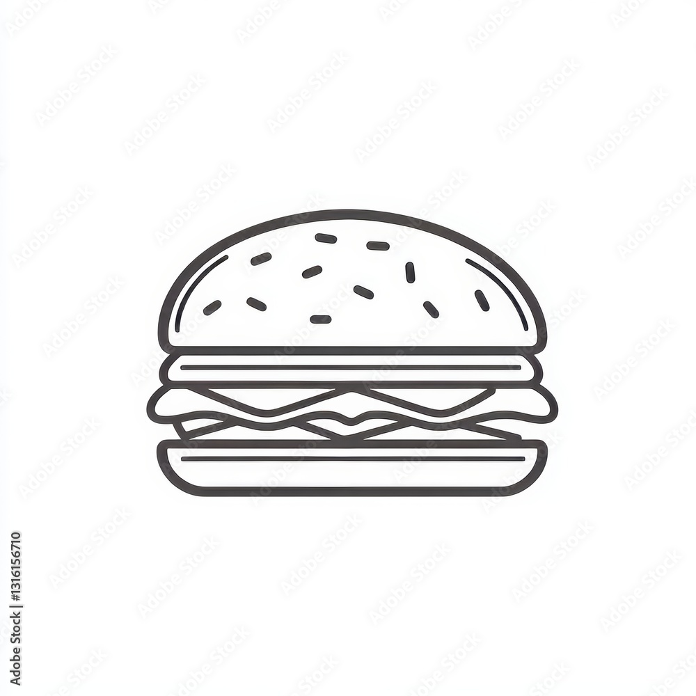 Simple black line art featuring a traditional hamburger Simple black line art featuring a traditional hamburger