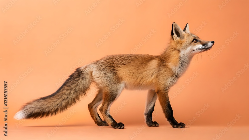 Obraz premium Red Fox Standing Profile View on Orange Background Wildlife Photography