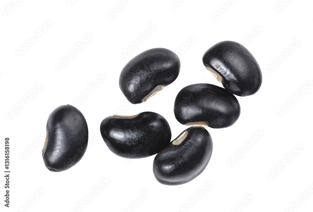 Black beans close up, isolated on white background, top view.
Black beans close up, isolated on white background, top view.