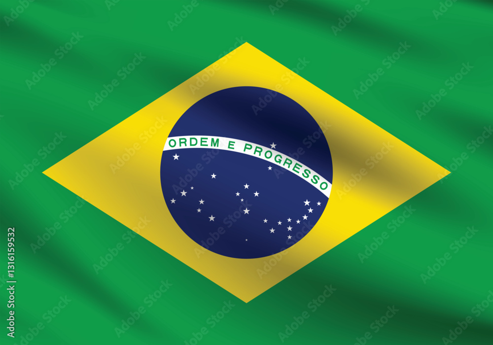Fototapeta premium Brazil flag official colors and proportion digital vector illustration. Pleated flag.