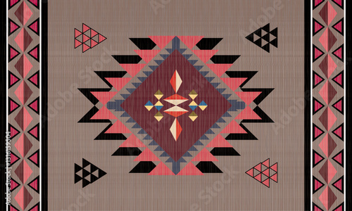 Southwestern Tribal Rug Pattern, Native American Geometric Design, Bohemian Rug Unique Southwestern Tribal Rug Pattern with Bold Colors, High Quality Southwestern Tribal