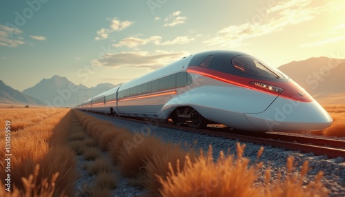 Wallpaper Mural Futuristic train traveling through a golden landscape at sunset in a vibrant, cinematic setting Torontodigital.ca