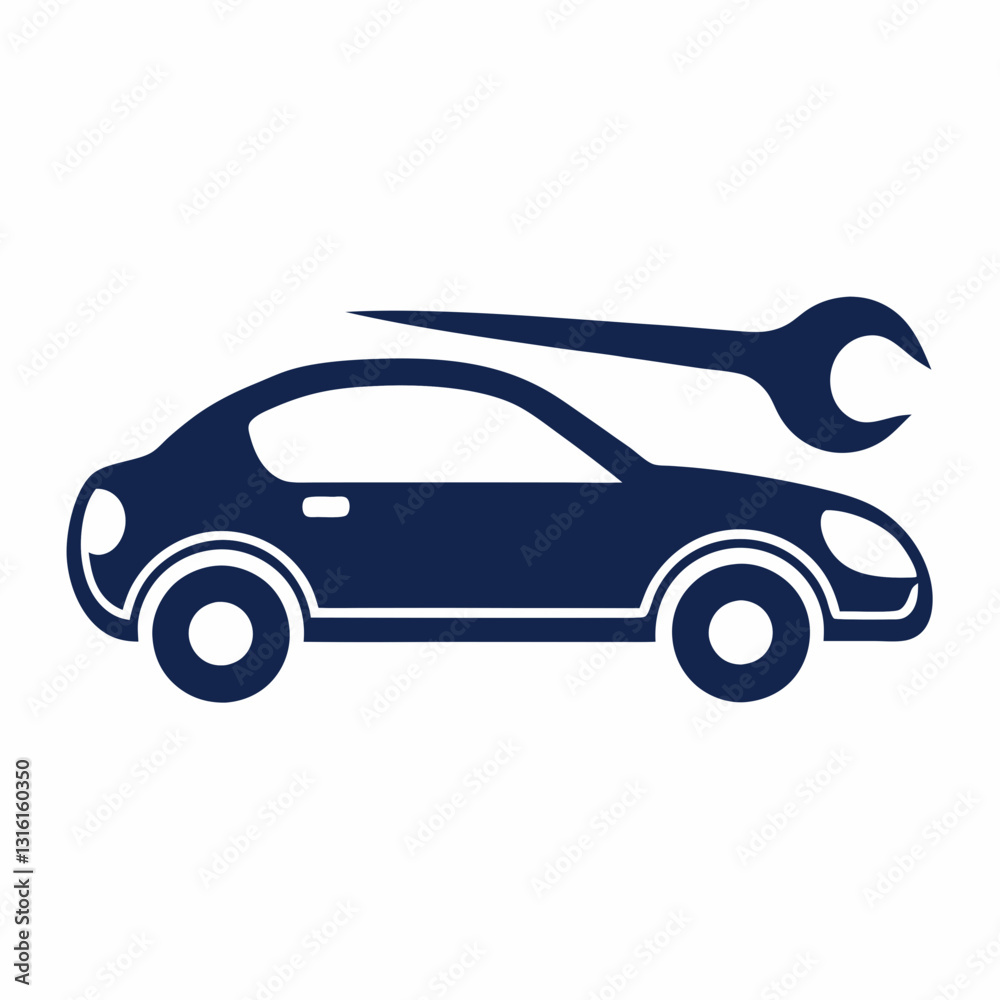 minimalist car silhouette with a wrench integrated minimalist car silhouette with a wrench integrated